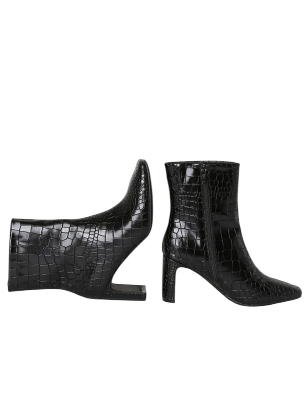 Lulu's Black Croc embossed Faux Leather Elenora Boots
